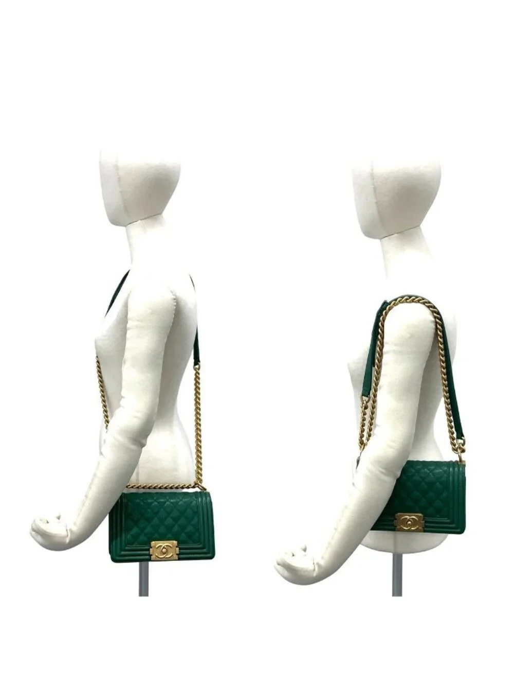 Chanel With Card Boy CC Logo Caviar Leather Shoulder Bag Green